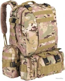 Sac à Dos Tactique 55L CP Camouflage + 3 Sacs Accessoires Détachables - Livraison Rapide Et Gratuite