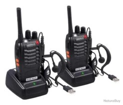 Talkie Walkie 2pcs 16 Canaux VOX LCD Batterie 1500 MAh Rechargeable Lampe Oreillette Et USB