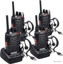 Talkie Walkie 4pcs 16 Canaux VOX LCD Rechargeable Batterie 1500 MAh Lampe Oreillette Et USB