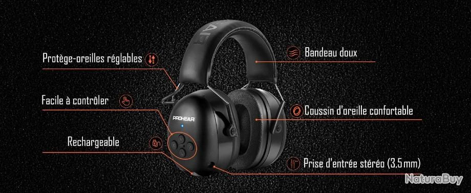 Casque Protection Electronique PROHEAR Anti-Bruit Auditive Rechargeable Bluetooth NRR 25dB SNR 30dB 4 Casque Protection Electronique PROHEAR Anti-Bruit Auditive Rechargeable Bluetooth NRR 25dB SNR 30dB – Image 2