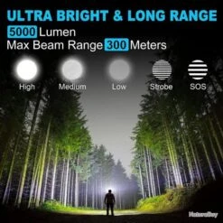 Lampe Torche LED 5000LM - Ultra Puissante - IP67 Etanche - 5 Modes - Avec Batterie Rechargeable -Peltor Soldes 00002 Lampe torche LED 5000LM Ultra puissante IP67 Etanche 5 modes Avec batterie rechargeable