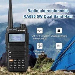 Retevis RA685 X2 Talkie Walkie Noir Radio Dual Bande VHF/UHF Longue Portée Camping Randonnée Chasse -Peltor Soldes 00002 Retevis RA685 x2 Talkie Walkie Noir Radio Dual Bande VHF UHF Longue Portee Camping Randonnee Chasse