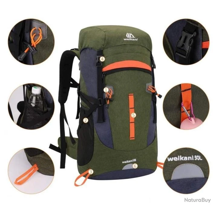 Sac à Dos Tactique Randonnée 50L Housse De Pluie Imperméable Chasse Pêche Trekking Alpinisme Vert 5 Sac à Dos Tactique Randonnée 50L Housse De Pluie Imperméable Chasse Pêche Trekking Alpinisme Vert – Image 3