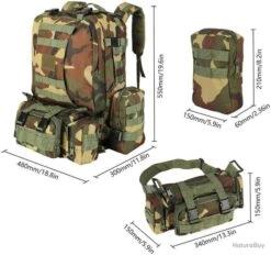 Sac à Dos Tactique 55L Jungle Camouflage + 3 Sacs Détachables - Livraison Gratuite Et Rapide -Peltor Soldes 00003 Sac a dos tactique 55L Jungle camouflage 2 sacs detachables Livraison gratuite et rapide