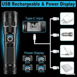 Lampe Torche LED 5000LM - Ultra Puissante - IP67 Etanche - 5 Modes - Avec Batterie Rechargeable -Peltor Soldes 00006 Lampe torche LED 5000LM Ultra puissante IP67 Etanche 5 modes Avec batterie rechargeable