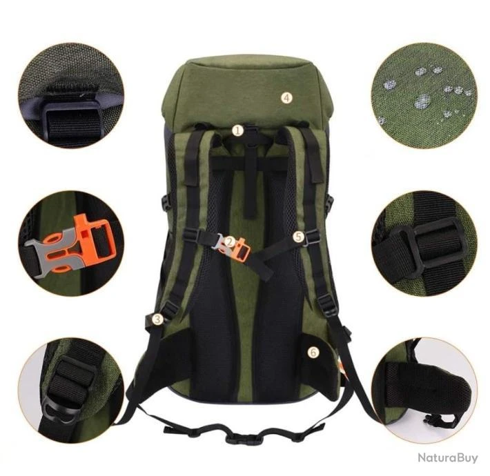 Sac à Dos Tactique Randonnée 50L Housse De Pluie Imperméable Chasse Pêche Trekking Alpinisme Vert 8 Sac à Dos Tactique Randonnée 50L Housse De Pluie Imperméable Chasse Pêche Trekking Alpinisme Vert – Image 6