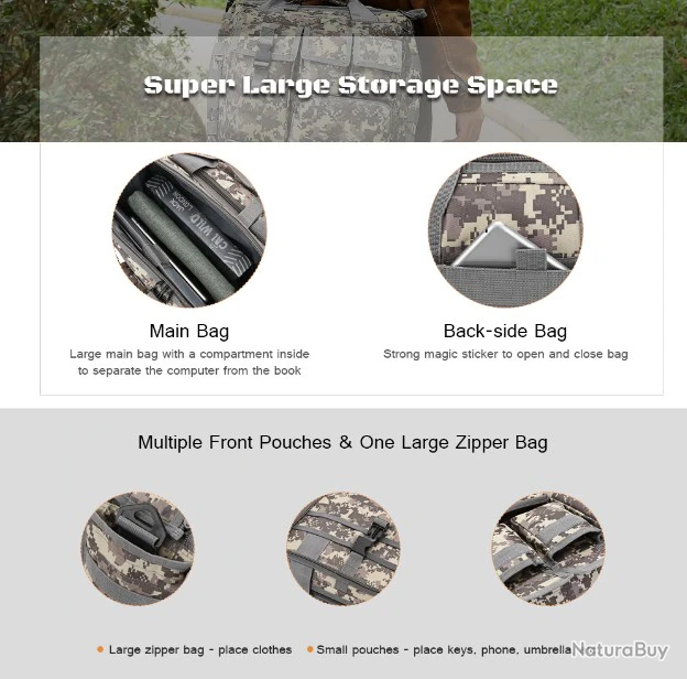 Bagage Multifonction Militaire Tactique - Toute Activité Extérieure - Modèle Camouflage Forêt 10 Bagage Multifonction Militaire Tactique - Toute Activité Extérieure - Modèle Camouflage Forêt – Image 8